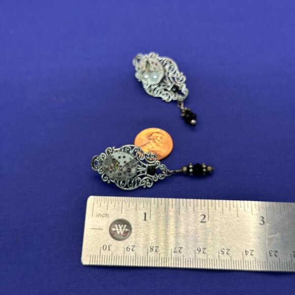 Steampunk Dangle Post Earrings Watch Gear 17 Jewels. - Picture 6 of 14